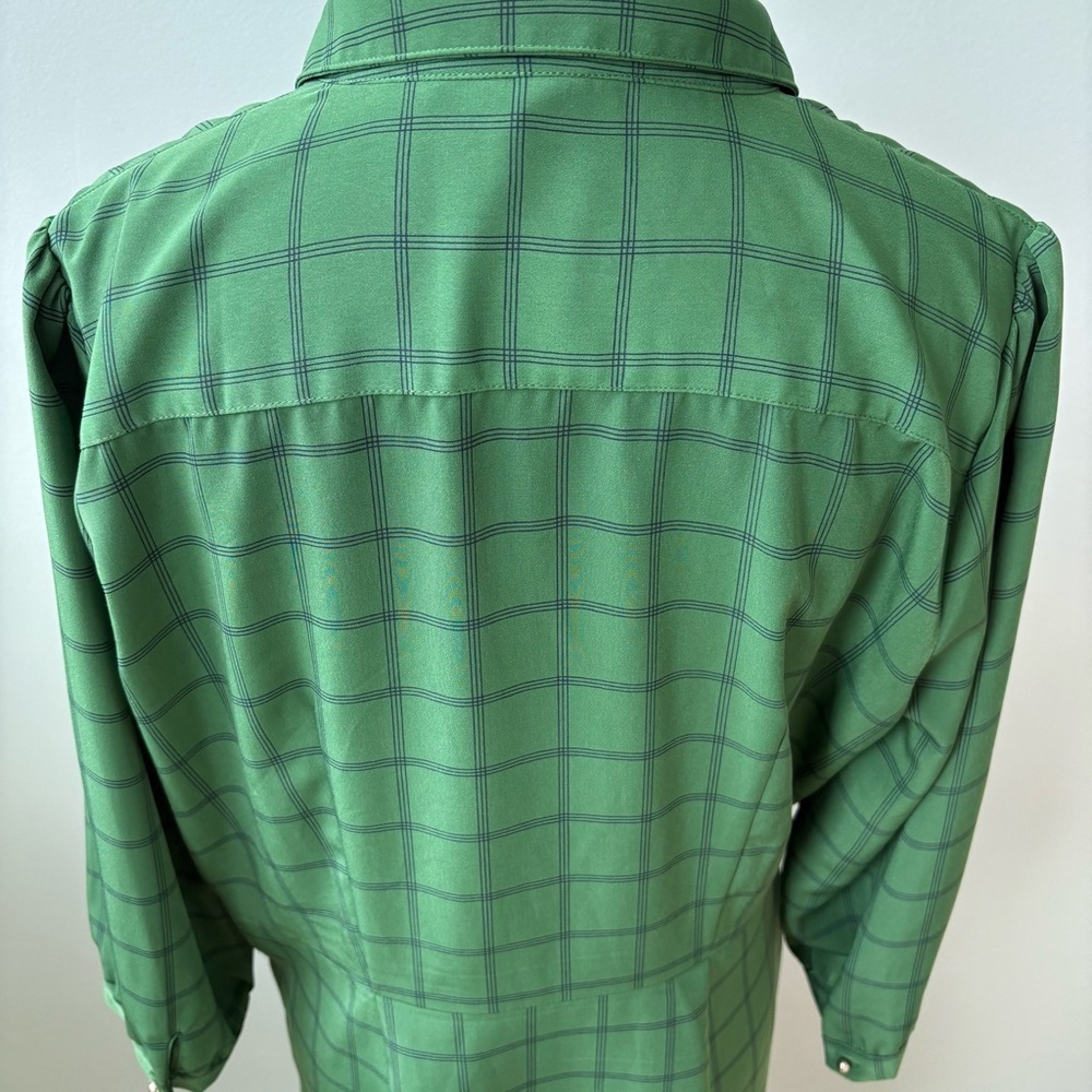 DownEast Modest Green Windowpane Check Academia Coquette Shirt Dress Sz L - Picture 7 of 13